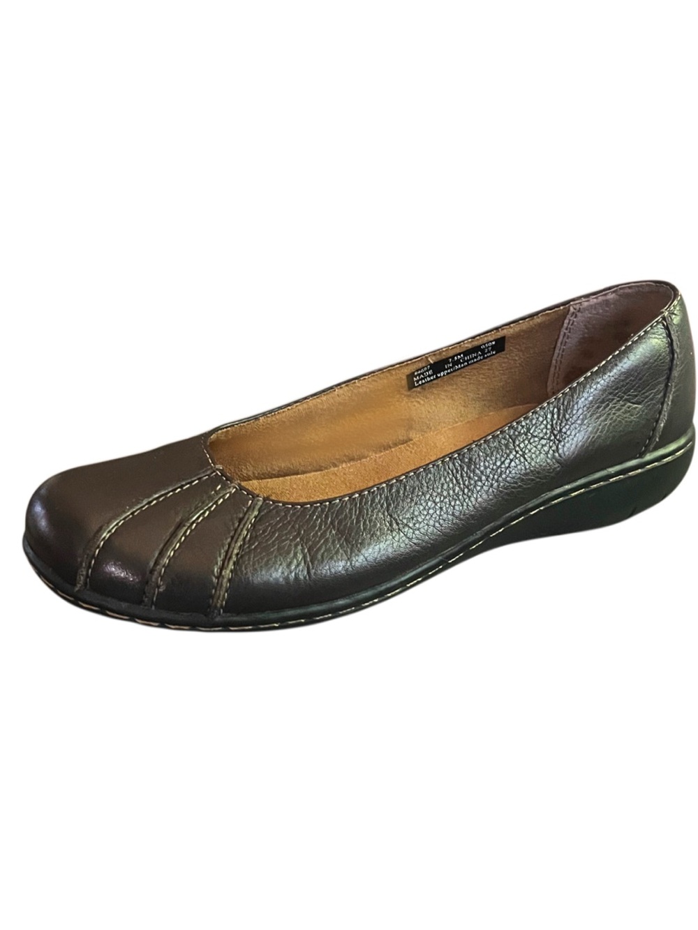 Clarks Women's Dark Brown Leather Slip-On Ballet Flat Sz 7.5